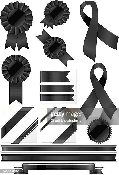 black rosettes, ribbons and stickers set - third place ribbon stock illustrations