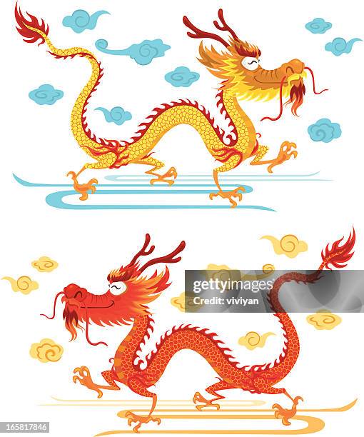 ilustraciones, imágenes clip art, dibujos animados e iconos de stock de feliz dragón chino - asian