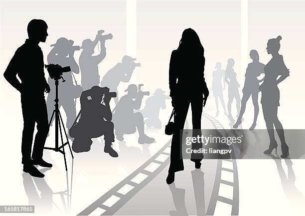 silhouette of photographer on modeling shoot - catwalk stock illustrations