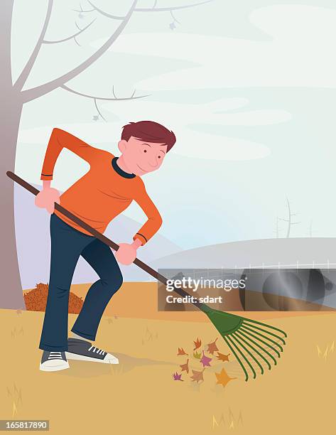 raking leaves - raking leaves stock illustrations