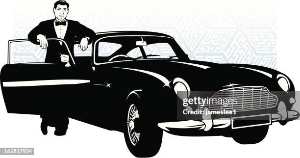 secret agent - man in car stock illustrations