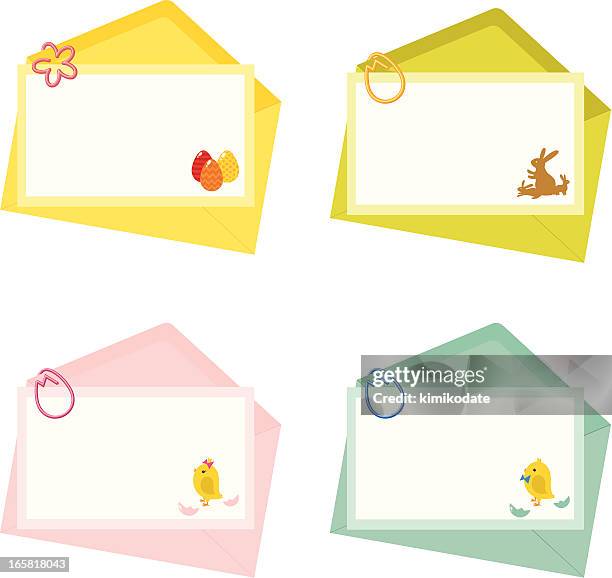 ostern und neugeborenes buchstabe mit umschlag - baby chicken stock-grafiken, -clipart, -cartoons und -symbole