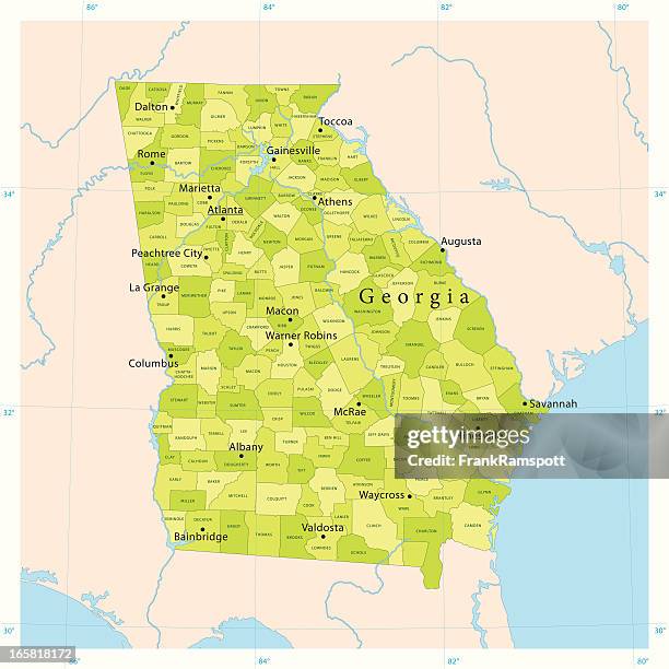 ilustraciones, imágenes clip art, dibujos animados e iconos de stock de vector de mapa del estado de georgia - savannah