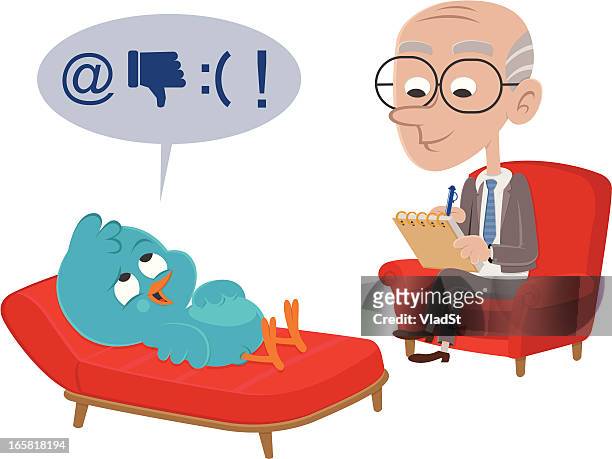 ilustraciones, imágenes clip art, dibujos animados e iconos de stock de bluebird visitas psiquiatra - psychiatrists couch