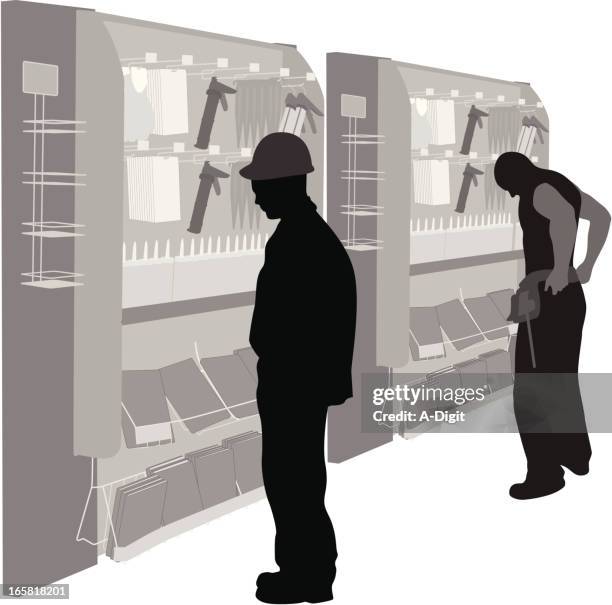 tools vector silhouette - two construction workers stock illustrations