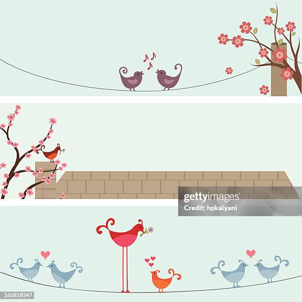 bildbanksillustrationer, clip art samt tecknat material och ikoner med fresh air spring bird banners - flock of birds stock illustrations