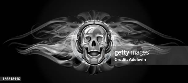 stockillustraties, clipart, cartoons en iconen met dj skull emblem - metal music