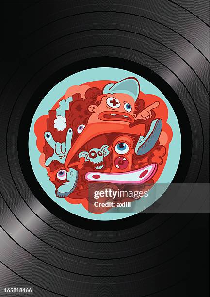 vinyl hip-hop turntable - rap cartoon stock illustrations