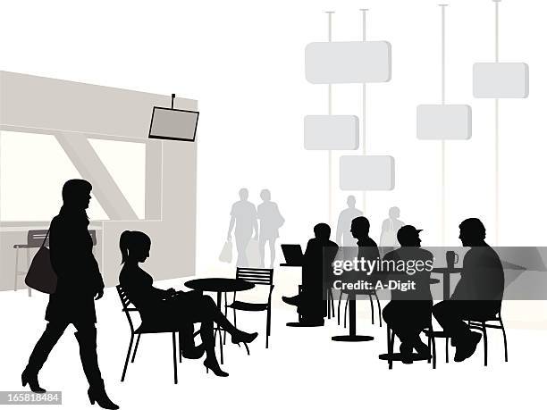 foodcourt - freßmeile stock-grafiken, -clipart, -cartoons und -symbole