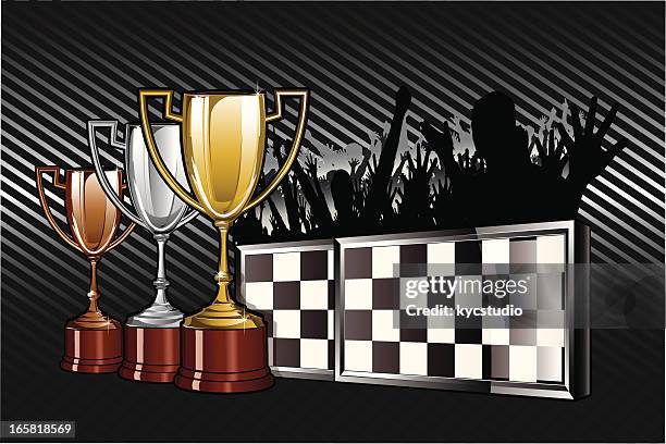 racing cups emblem - first second third place stock illustrations