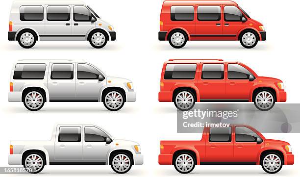minivan und lkw icons - auto silber stock-grafiken, -clipart, -cartoons und -symbole