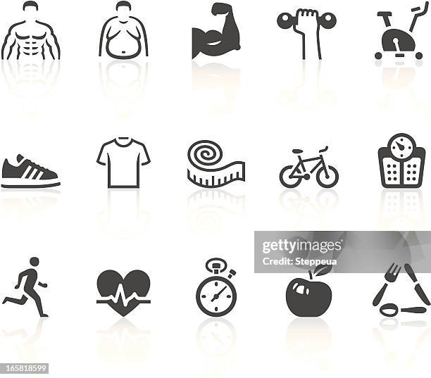 ilustraciones, imágenes clip art, dibujos animados e iconos de stock de iconos de ejercicios - brazo pesa