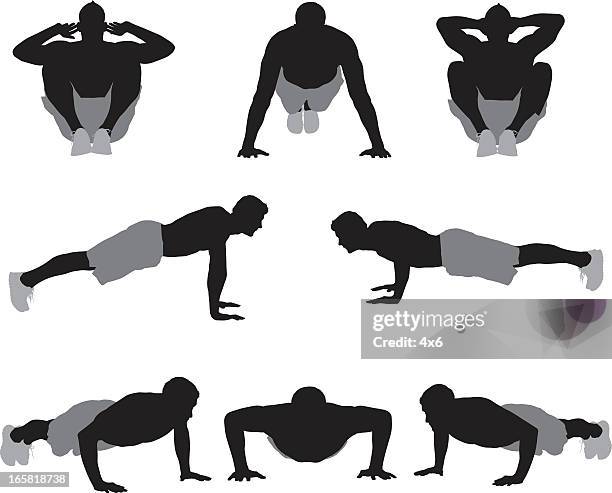 multiple images of a man exercising - press ups stock illustrations