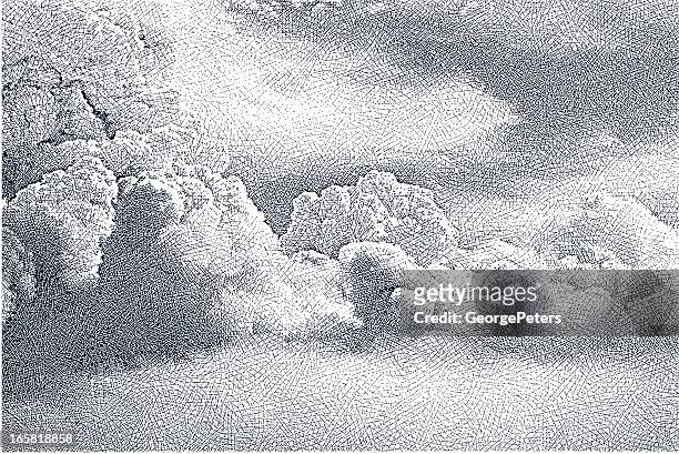 stockillustraties, clipart, cartoons en iconen met cloudscape - etching