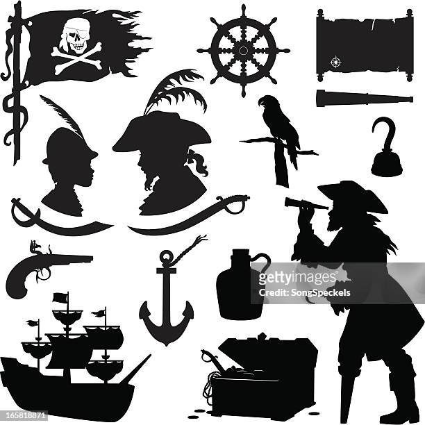 ilustrações de stock, clip art, desenhos animados e ícones de silhuetas de pirata - pirata