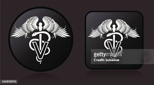 veterinarian medical caduceus sticker and button - wings circle stock illustrations