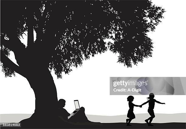 new park vector silhouette - using laptop outside stock illustrations
