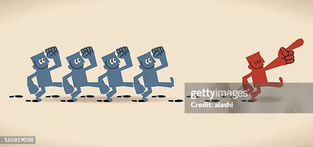 group following the footprints of leader - initiative icon stock illustrations