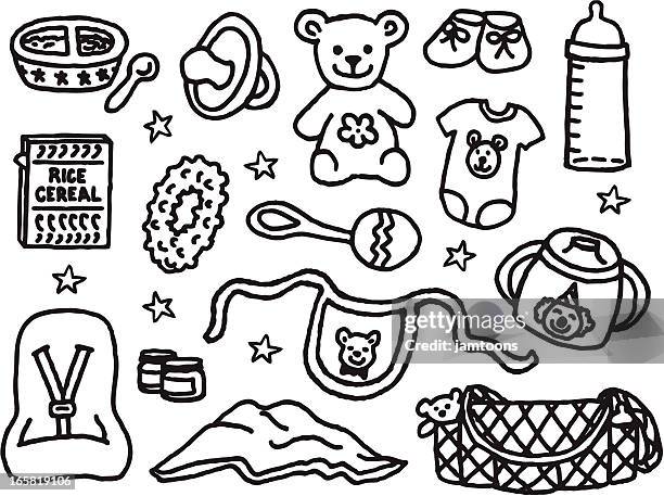 bildbanksillustrationer, clip art samt tecknat material och ikoner med baby care items - baby stuffed animal