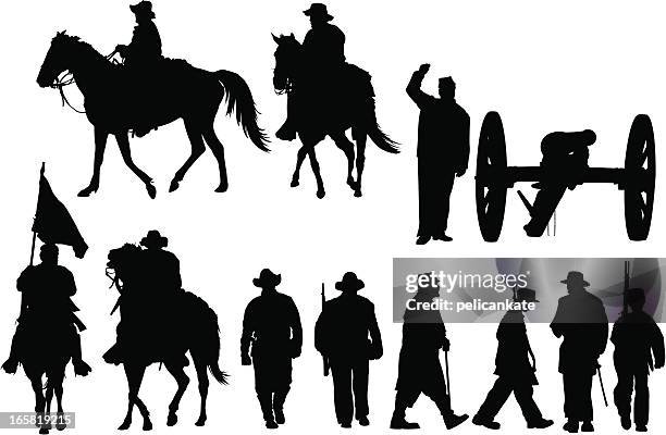 stockillustraties, clipart, cartoons en iconen met civil war silhouettes - paardrijden