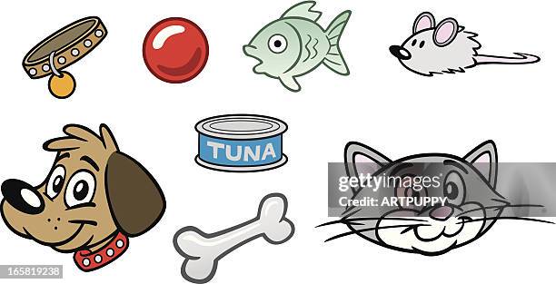 illustrazioni stock, clip art, cartoni animati e icone di tendenza di cane e gatto cose - cat food