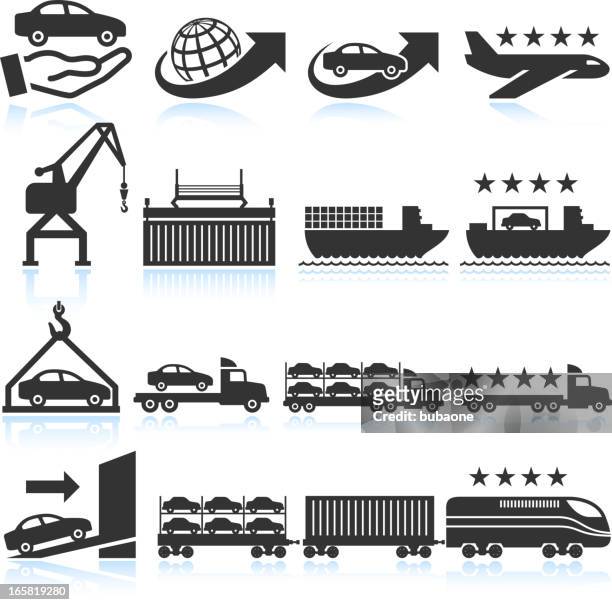 car shipping and delivery icon set - rail freight stock illustrations