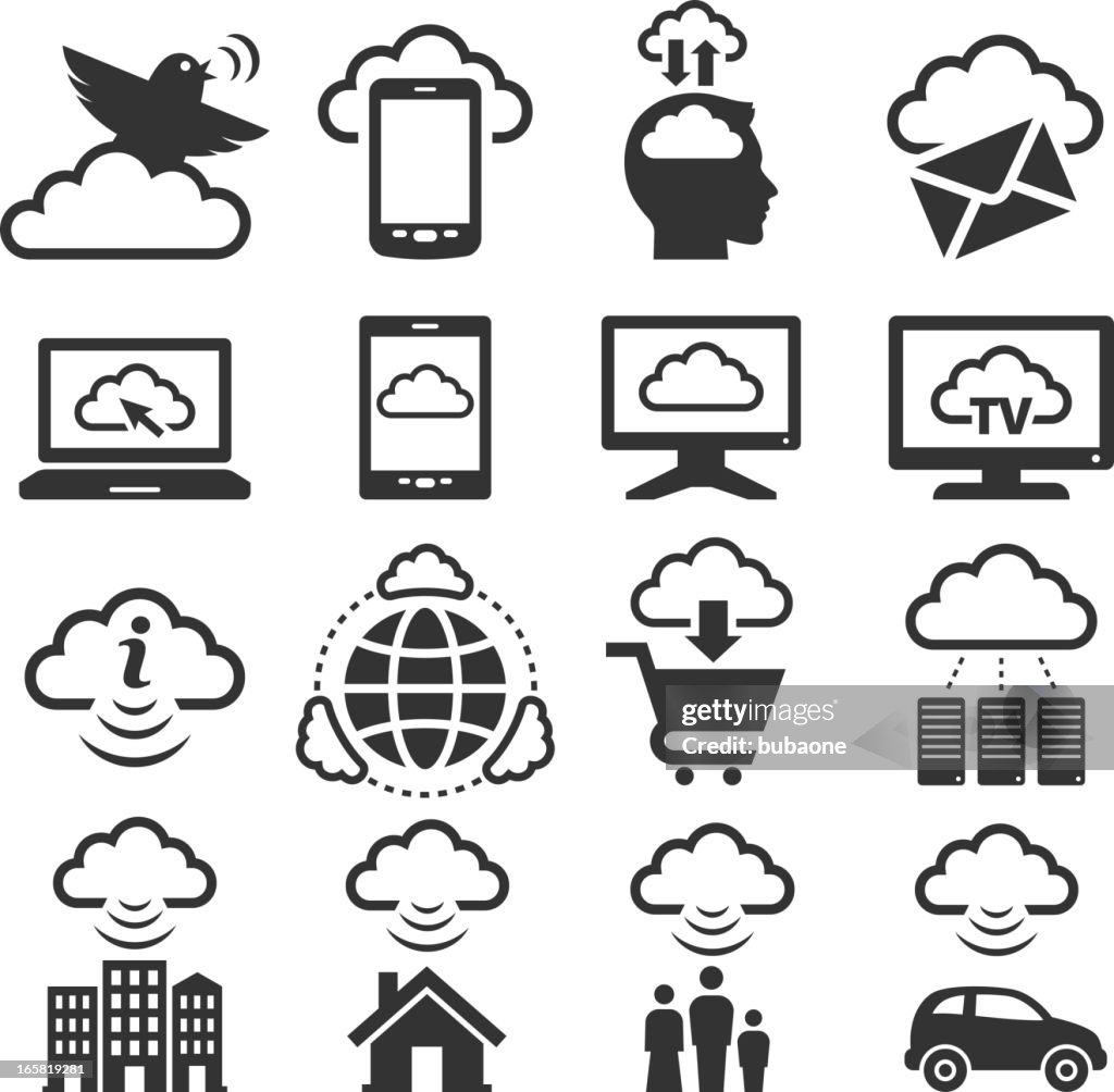 Cloud Computing black & white royalty free vector icon set