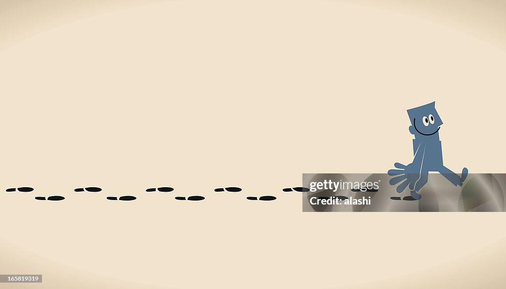 Man Walking Leaving Footprints.