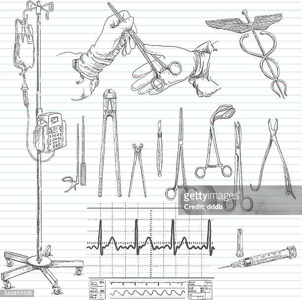 hospital op-doodle sketches - herz ekg hand stock-grafiken, -clipart, -cartoons und -symbole