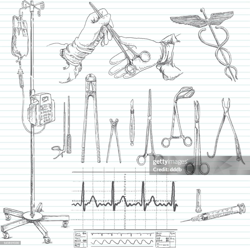 Hospital Surgical Doodle Sketches
