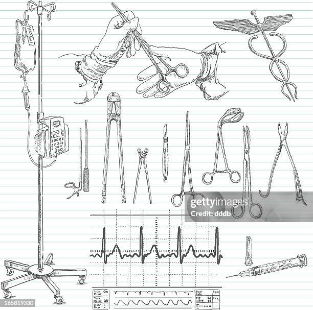 hospital surgical doodle sketches - caduceus stock illustrations