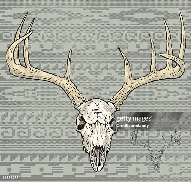 deer skull in a aztec world - deer skull stock illustrations