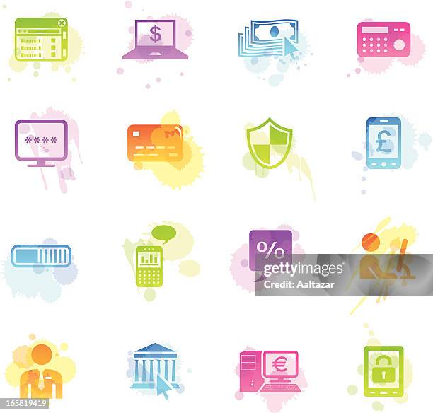 stains icons - home banking - emblem credit card payment stock illustrations