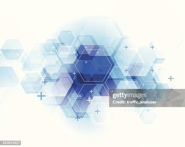 ilustrações de stock, clip art, desenhos animados e ícones de abstrato azul fundo técnico - hexagon