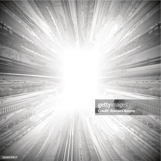 complex b&w tech tunnel - science technology engineering math stock illustrations