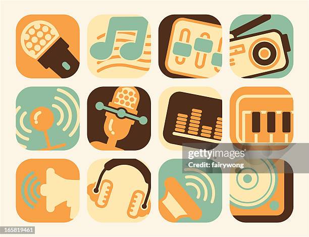 stockillustraties, clipart, cartoons en iconen met music and sound icons - computer speaker