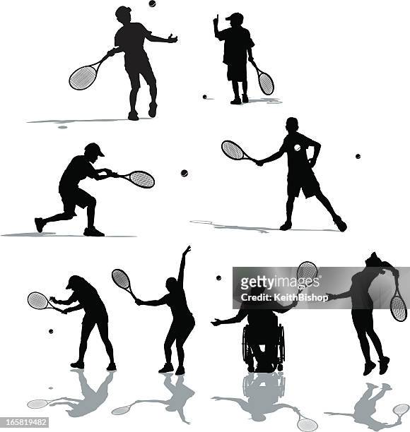 ilustraciones, imágenes clip art, dibujos animados e iconos de stock de jugadores de tenis - volear