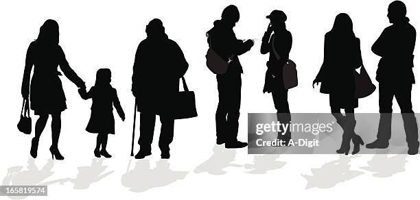 winter crowd vector silhouette - old man listening stock illustrations