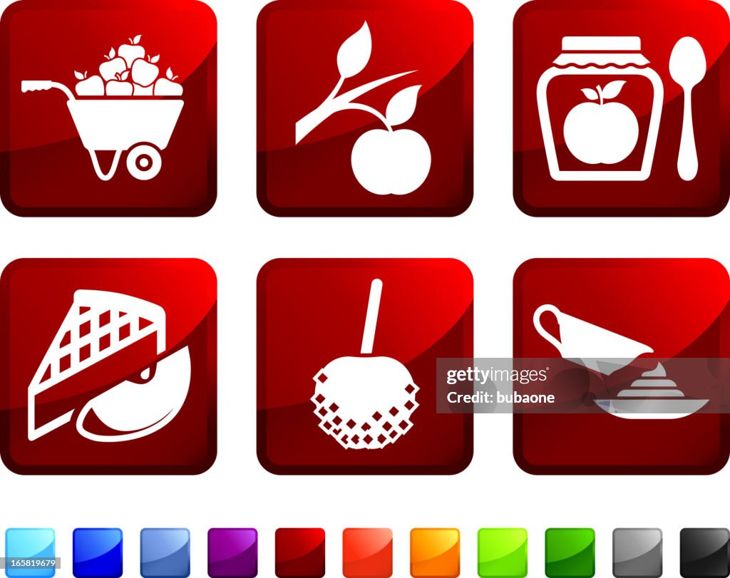 Apple Ingredient and Uses royalty free vector icon set stickers