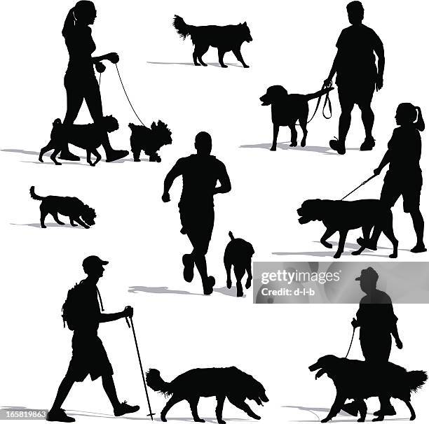 illustrazioni stock, clip art, cartoni animati e icone di tendenza di dog walker - tempo libero