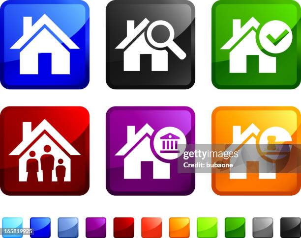 house foreclosure search and auction vector icon set stickers - county courthouse stock illustrations