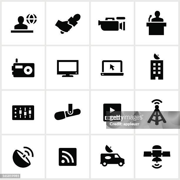 black rundfunk symbole - interview icon stock-grafiken, -clipart, -cartoons und -symbole