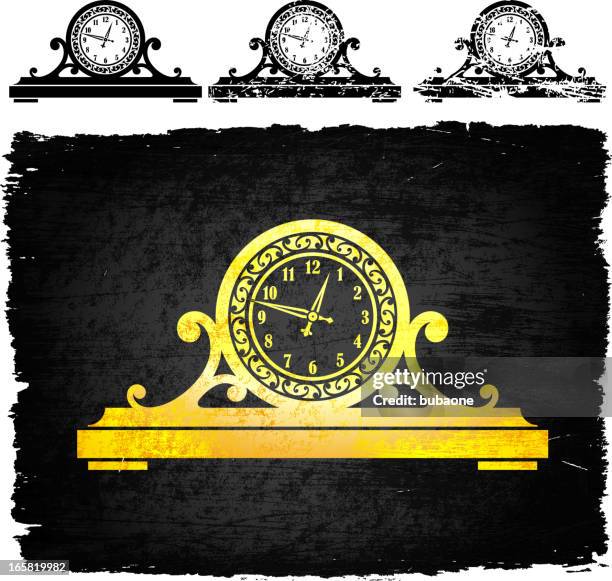 gold old-fashioned clock on black royalty free vector background - carriage clock stock illustrations