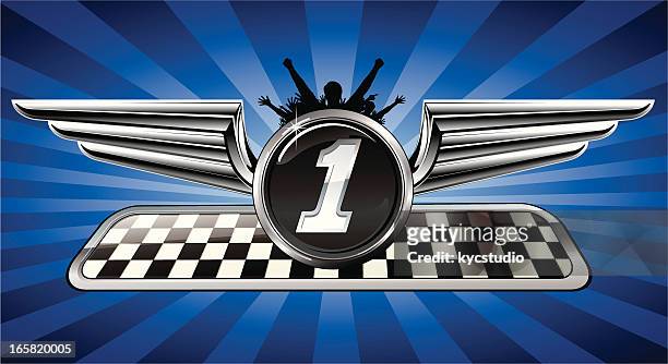 racing winged first place emblem - silver supporter stock illustrations