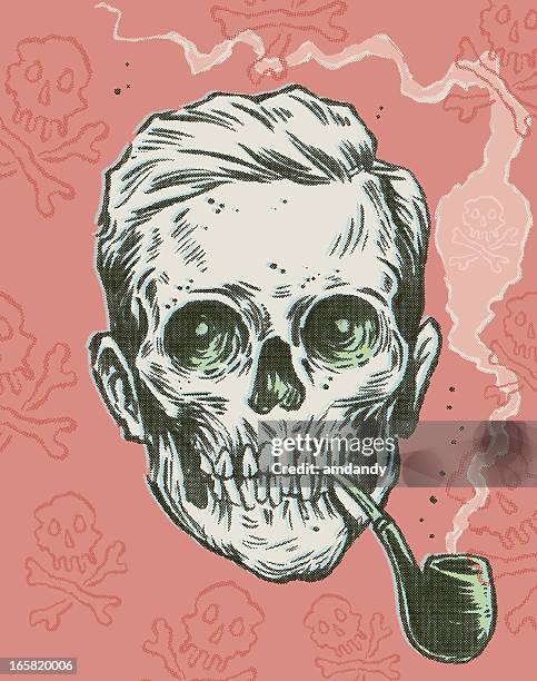 retro skull with death pipe - ruffled hair stock illustrations