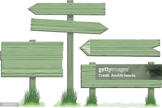 green wooden signs - wooden sign post stock illustrations