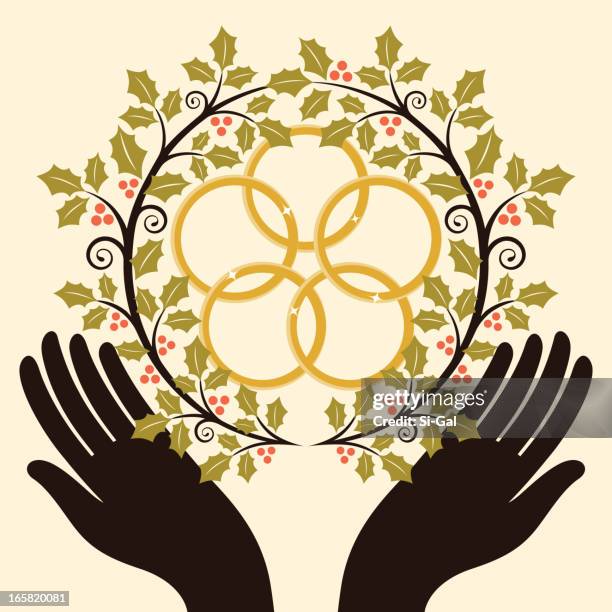 five golden rings - fifth day of christmas stock illustrations