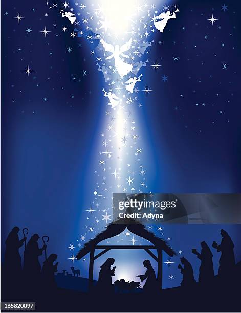 nativity scene - nativity scene silhouette stock illustrations