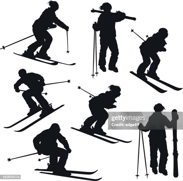 bildbanksillustrationer, clip art samt tecknat material och ikoner med skier silhouettes - skidåkare