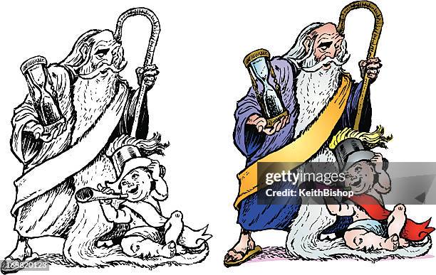 new year's and father time - father time stock illustrations